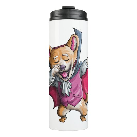 Dabbing Vampire Corgi Leuke Halloween Corgi Grappi Thermosbeker (Voorkant)
