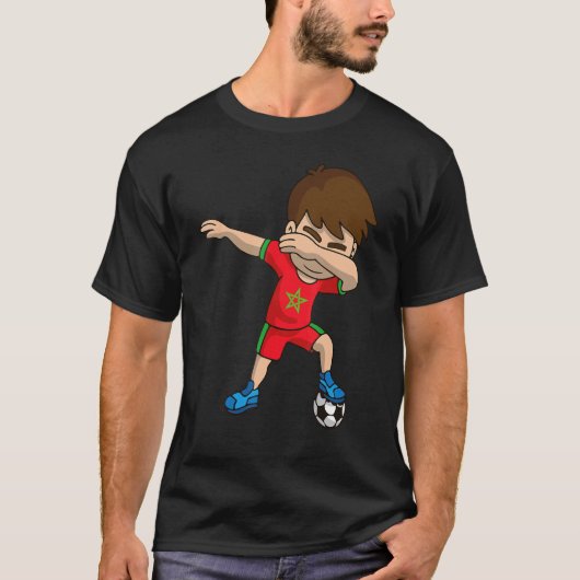 Dabbing Voetbal Boy Marokko Vlag Moren Vrede Moors T-shirt (Voorkant)