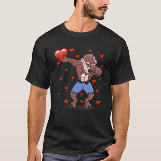 Dabbing Werewolf Red Heart Love Valentijnsdag Lov T-shirt