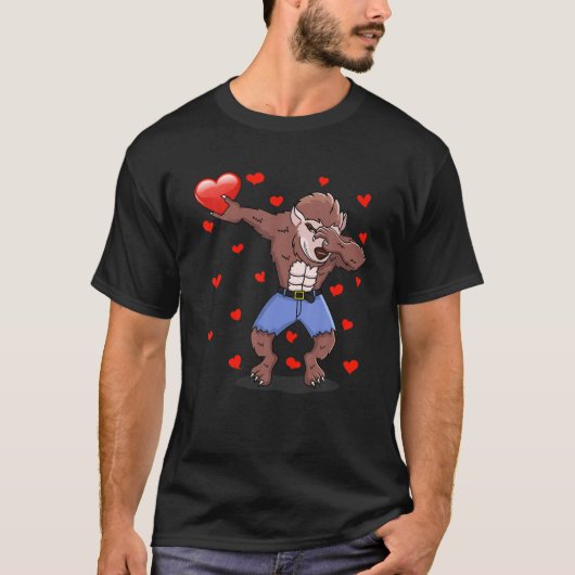 Dabbing Werewolf Red Heart Love Valentijnsdag Lov T-shirt (Voorkant)