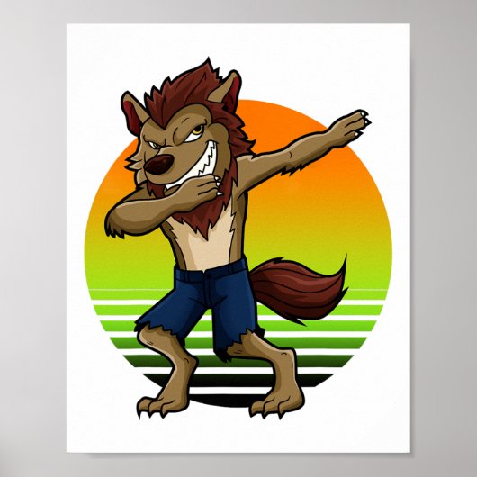 Dabbing Werewolf Retro Sunset Halloween Boys Kinde Poster (Voorkant)