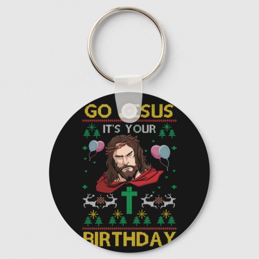 Dabbing with Tree Reindeer Snow Go Jesus Sleutelhanger (Voorkant)