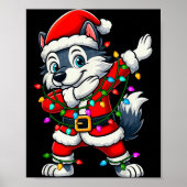 Dabbing Wolf Lights Santa Xmas Girls Boys Kids Chr Poster (Voorkant)