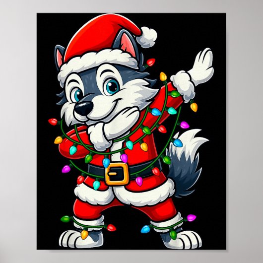 Dabbing Wolf Lights Santa Xmas Girls Boys Kids Chr Poster (Voorkant)
