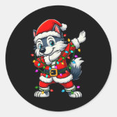 Dabbing Wolf Lights Santa Xmas Girls Boys Kids Chr Ronde Sticker (Voorkant)