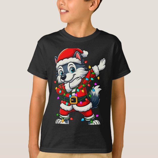 Dabbing Wolf Lights Santa Xmas Girls Boys Kids Chr T-shirt (Voorkant)