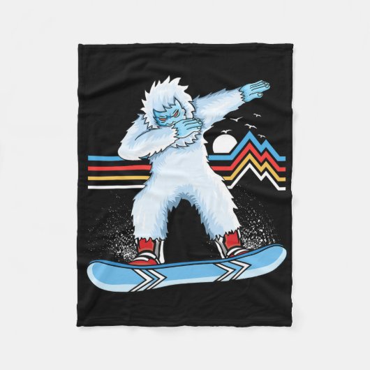 Dabbing Yeti Sunset Snowboarding Retro Sno Fleece Deken (Voorkant)