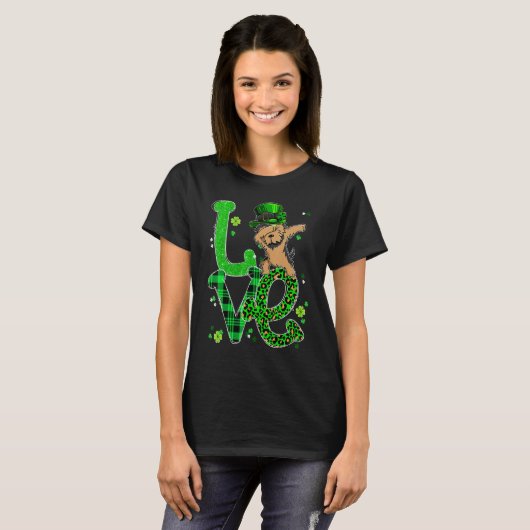 Dabbing Yorkie Dog LOVE Shamrock St Patrick's Day T-shirt (Voorkant volledig)