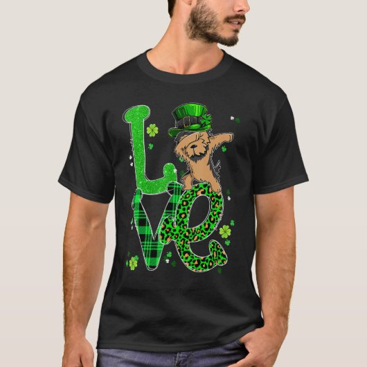 Dabbing Yorkie Dog LOVE Shamrock St Patrick's Day T-shirt (Voorkant)