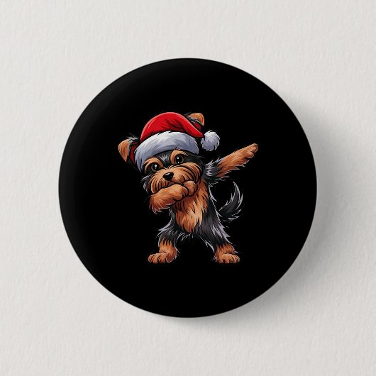 Dabbing Yorkshire Terrier Santa Hat Christmas Dab Ronde Button 5,7 Cm (Voorkant)