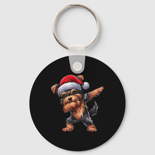 Dabbing Yorkshire Terrier Santa Hat Christmas Dab Sleutelhanger (Voorkant)