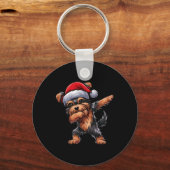 Dabbing Yorkshire Terrier Santa Hat Christmas Dab Sleutelhanger (Voorkant)