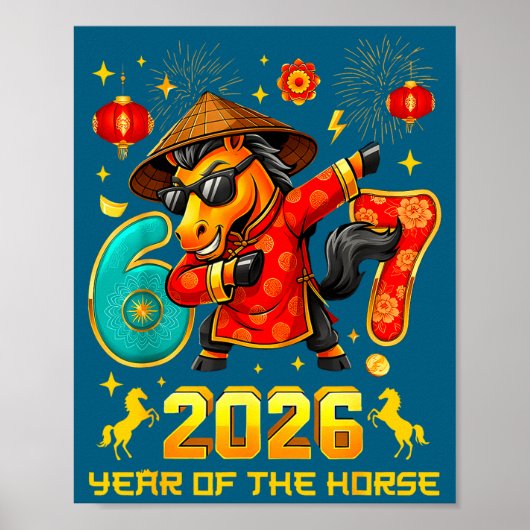 Dabbing Zodiac Horse Lunar New Year Chinese New Ye Poster (Voorkant)