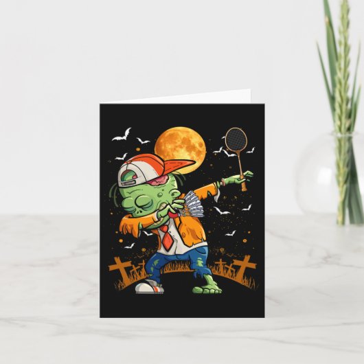Dabbing Zombie Playing Badminton Halloween Badmint Kaart (Voorkant)
