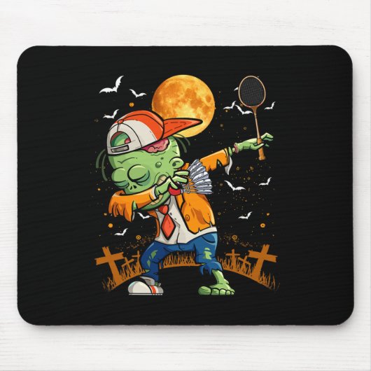 Dabbing Zombie Playing Badminton Halloween Badmint Muismat (Voorkant)