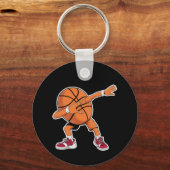 Dabende basketbal bal grappige sportspeler sleutelhanger (Voorkant)