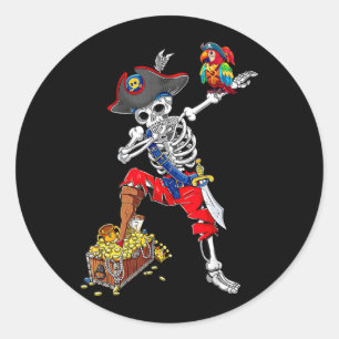 Dabende geraamtepiraat ronde sticker