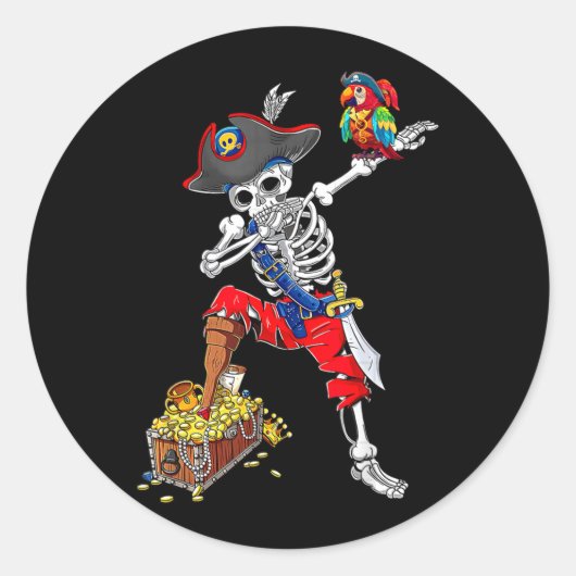 Dabende geraamtepiraat ronde sticker (Voorkant)