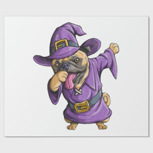 Dabende Heks Pug Schattige Halloween Pugs Grappige Cadeaupapier