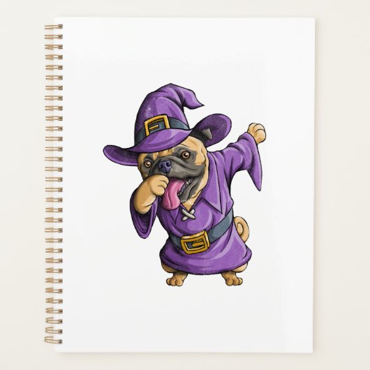 Dabende Heks Puggle Schattige Halloween Pugs Grapp Planner (Voorkant)