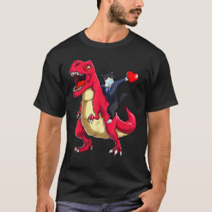 Dabende Kat Die op Dinosaurus Rijdt Valentijnsdag T-shirt