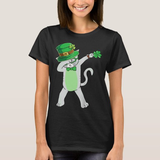Dabende Kat Leprechaun Kat Shamrock St. Patrick's T-shirt (Voorkant)