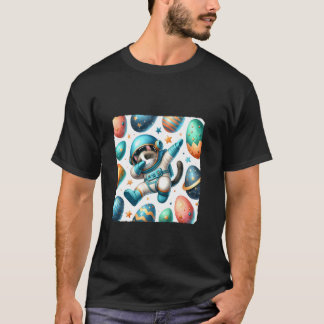 Dabende Kattenastronaut Drijvend in de Ruimte Met  T-shirt