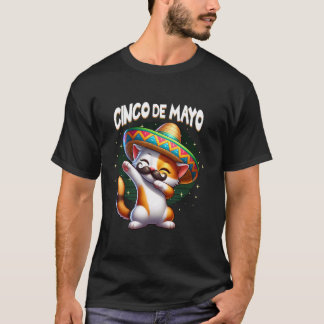 Dabende Kitty Kat Snorbaard Sombrero Feest Cinco d T-shirt