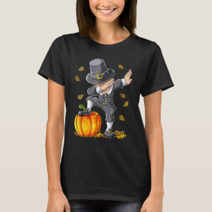 Dabende pelgrim jongen pompoen thanksgiving dag ma t-shirt