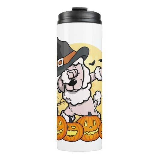 Dabende Poodle Halloween Thermosbeker (Voorkant)
