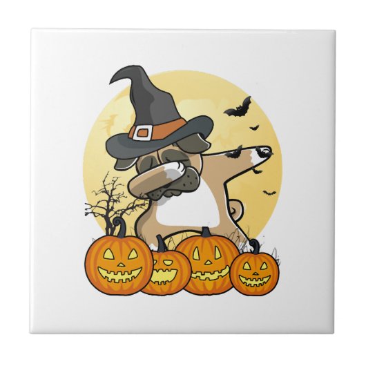 Dabende Pug Halloween Tegeltje (Voorkant)