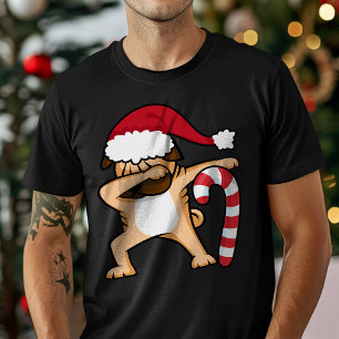 Dabende Pug Kerstman Hoed Suikerstok T-shirt
