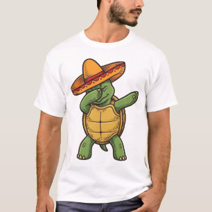 Dabende Schildpad Sombrero Vintage Vector Ontwerp_ T-shirt