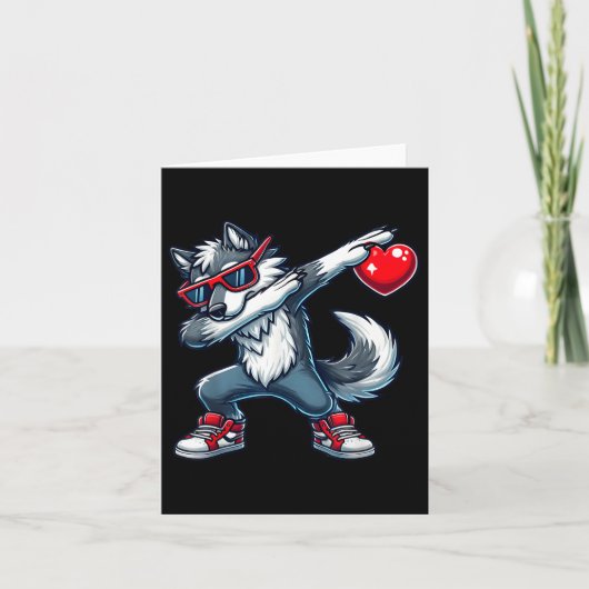 Dabende Wolf Met Hart Valentijnsdag Peuter Kind Kaart (Voorkant)