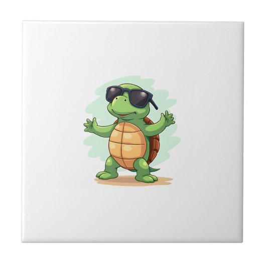 Dabende zeeschildpad Dierenvriend Red de schildpad Tegeltje (Voorkant)
