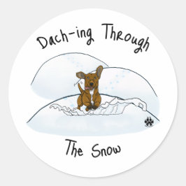 Dach-ing door de sneeuw ronde sticker