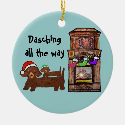 Dachshing helemaal keramisch ornament (Voorkant)