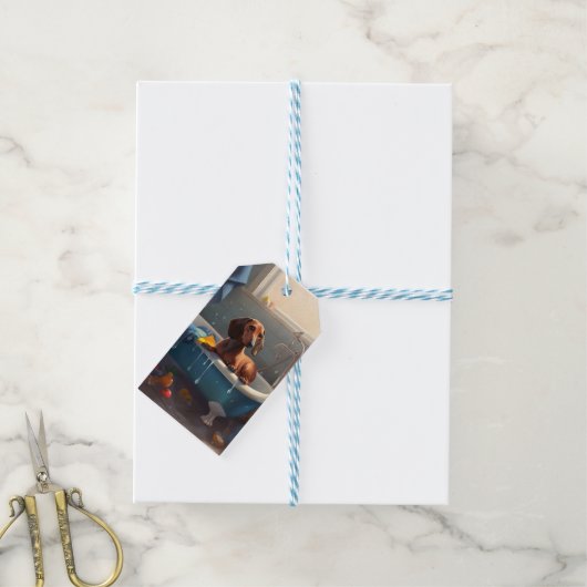 Dachshond badtijd plezier cadeaulabel (Met Touw)