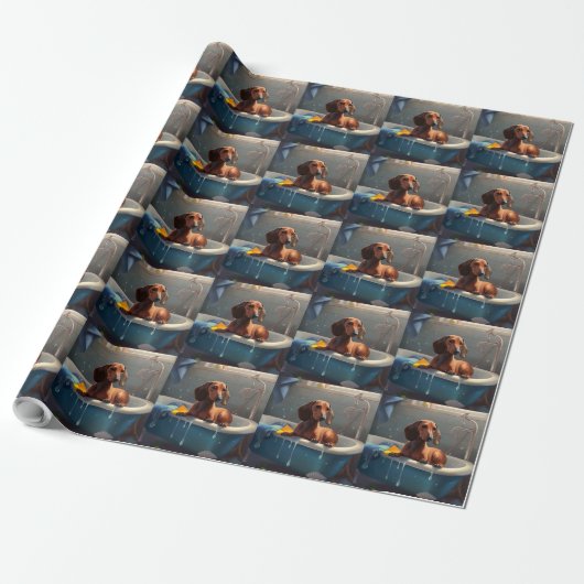 Dachshond badtijd plezier cadeaupapier (Uitgerold)