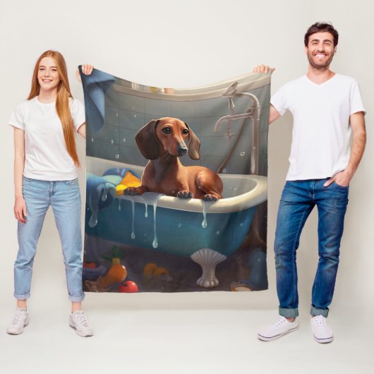 Dachshond badtijd plezier  fleece deken (In situ)