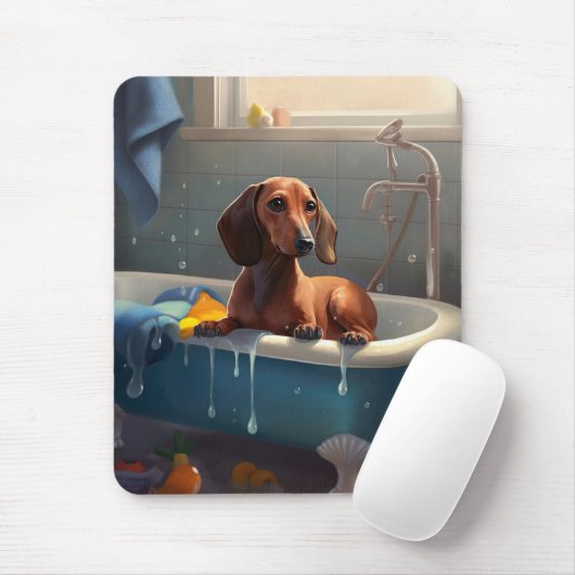 Dachshond badtijd plezier  muismat (Met muis)