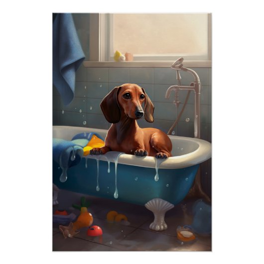 Dachshond badtijd plezier  perfect poster (Voorkant)