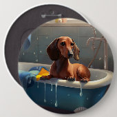 Dachshond badtijd plezier  ronde button 6,0 cm (Voorkant /achterkant)