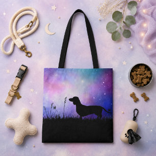 Dachshond bij schemering Maanlandschap Weense Hond Tote Bag
