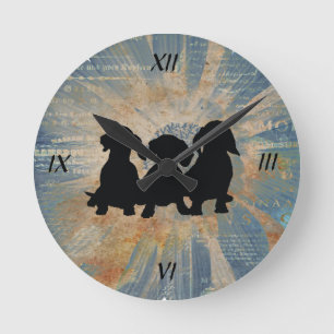 Dachshond Blauw Gouden Duitse Print Wandklok