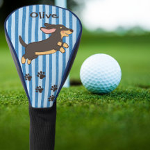 Dachshond Golf Pootafdrukken Blauwe Strepen met Na