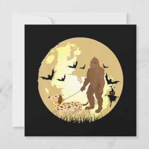 Dachshond Halloween Bigfoot Loopt Met Een Dachshon Kaart