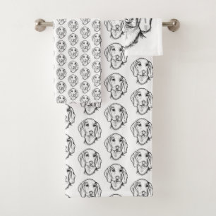 Dachshond handgetekende schets zwart witte puppy h bad handdoek