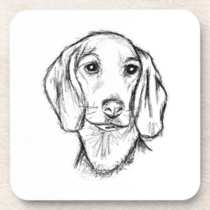 Dachshond handgetekende schets zwart witte puppy h bier onderzetter