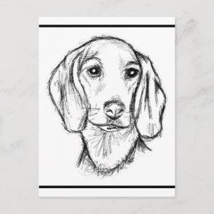 Dachshond handgetekende schets zwart witte puppy h briefkaart